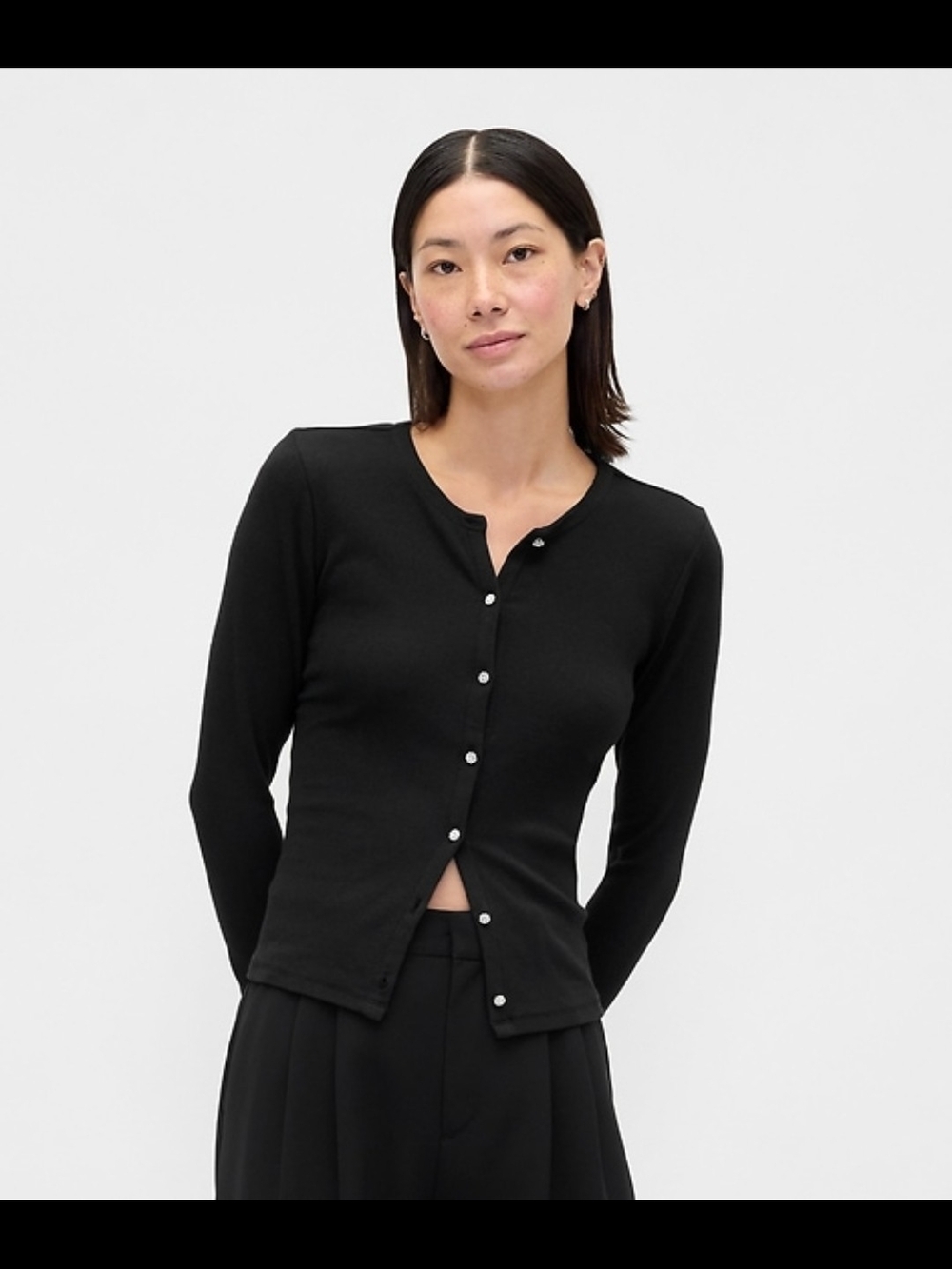 GAP Black Long-Sleeve Jewel Button Modern Cardigan Top - Size Medium